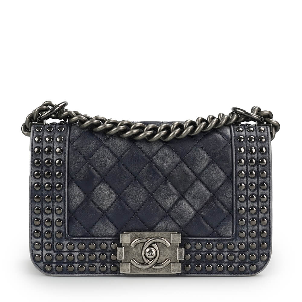 Chanel - Navy Blue Lambskin Leather Quilted Metiers d'Art Dallas Small Limited Edition Boy Bag
